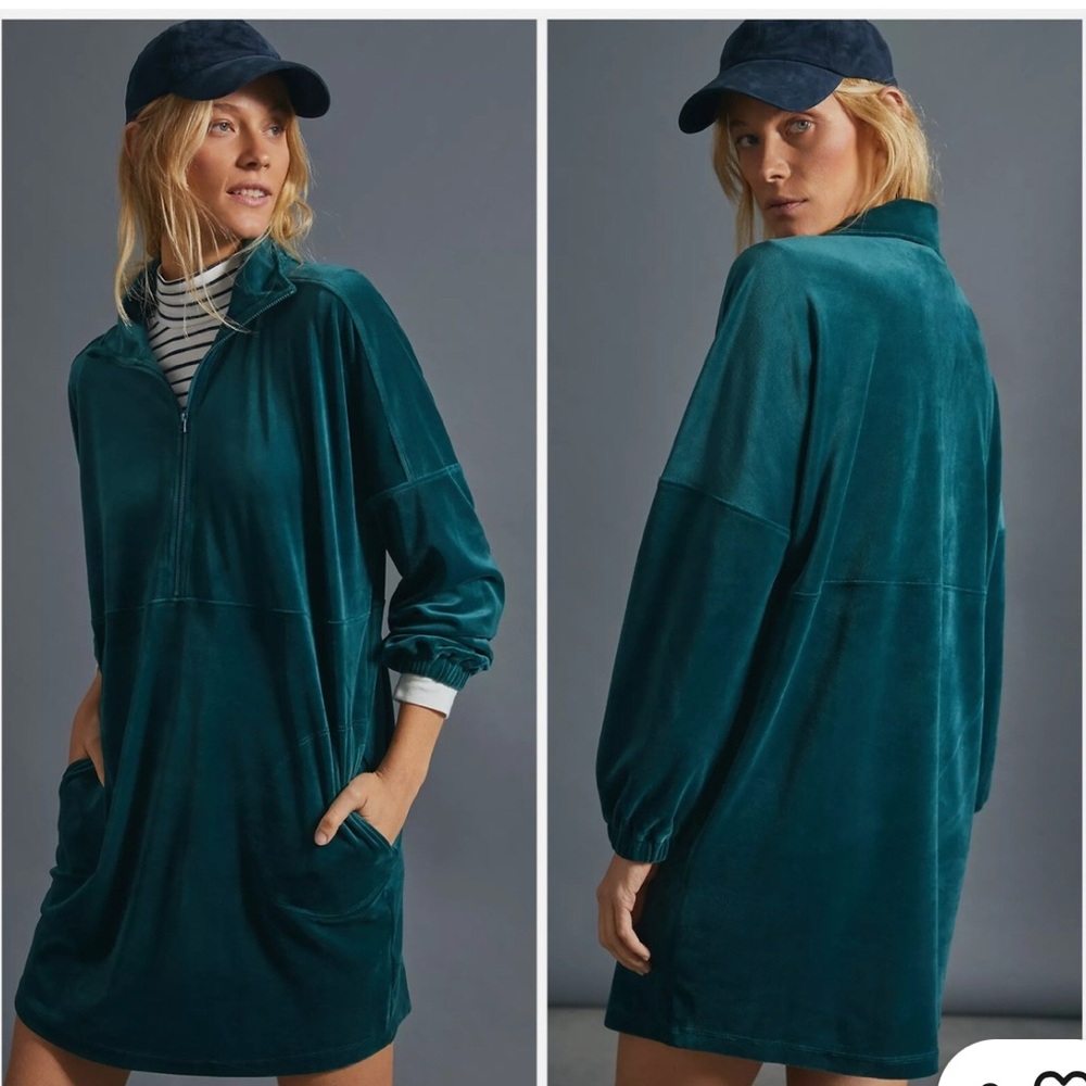Anthropologie Saturday Sunday Rosalind Velvet Tunic Dress L Teal